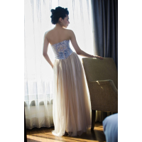 Strapless  avondjurk. Maat 38