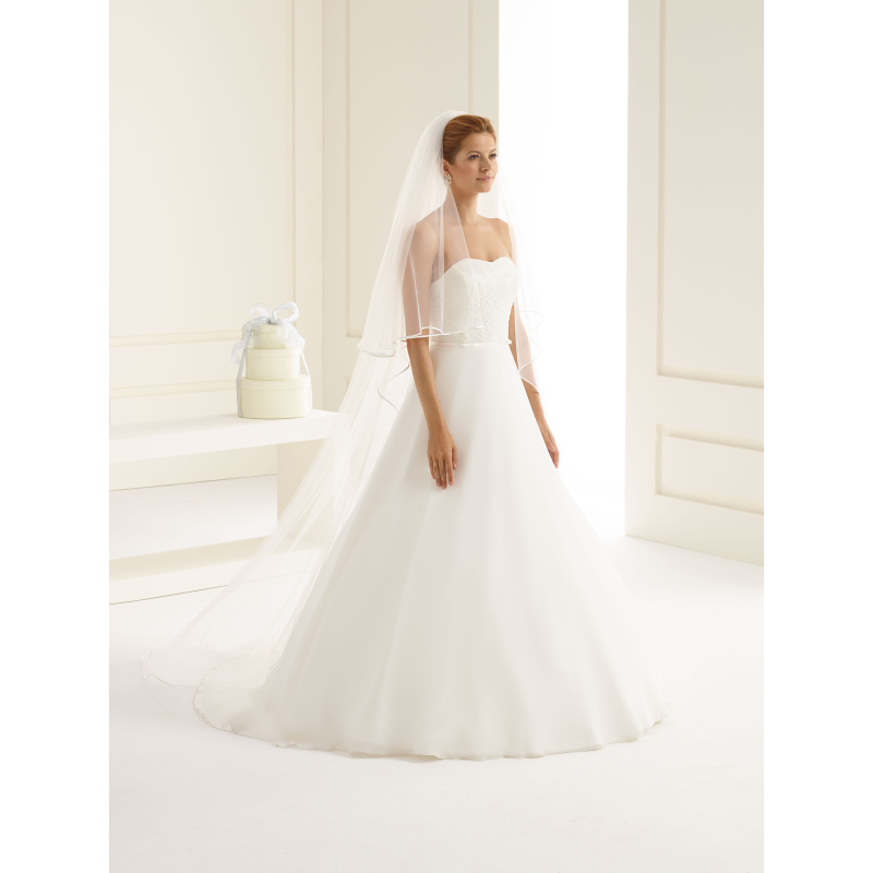 Elegante 2-laagse bruidssluier met satijnen bies