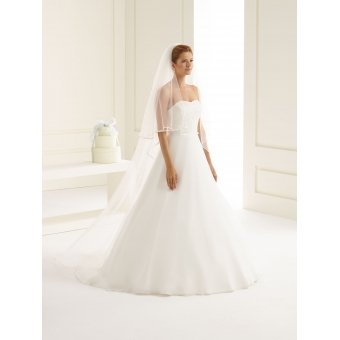 Elegante 2-laagse bruidssluier met satijnen bies
